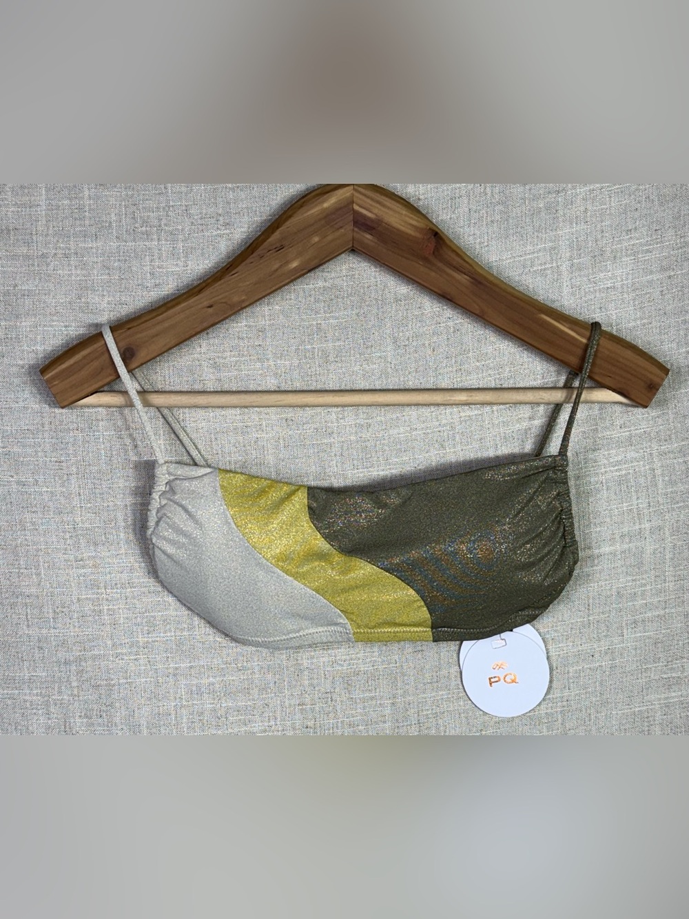 NWT PQ Swim Divine Luna Wave Metallic Colorblock Bikini Top Large